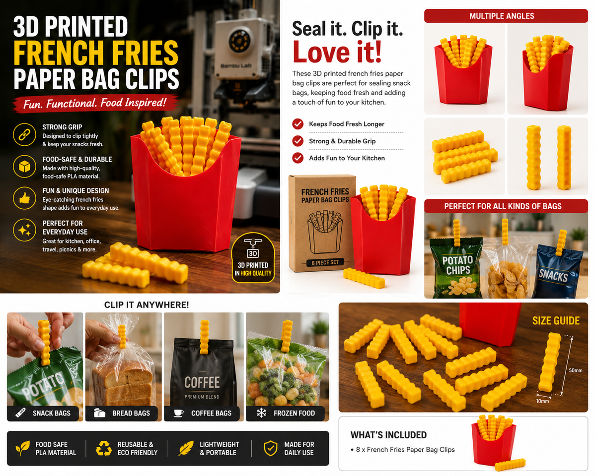 3D Printed French Fries - Paper Bag Clips