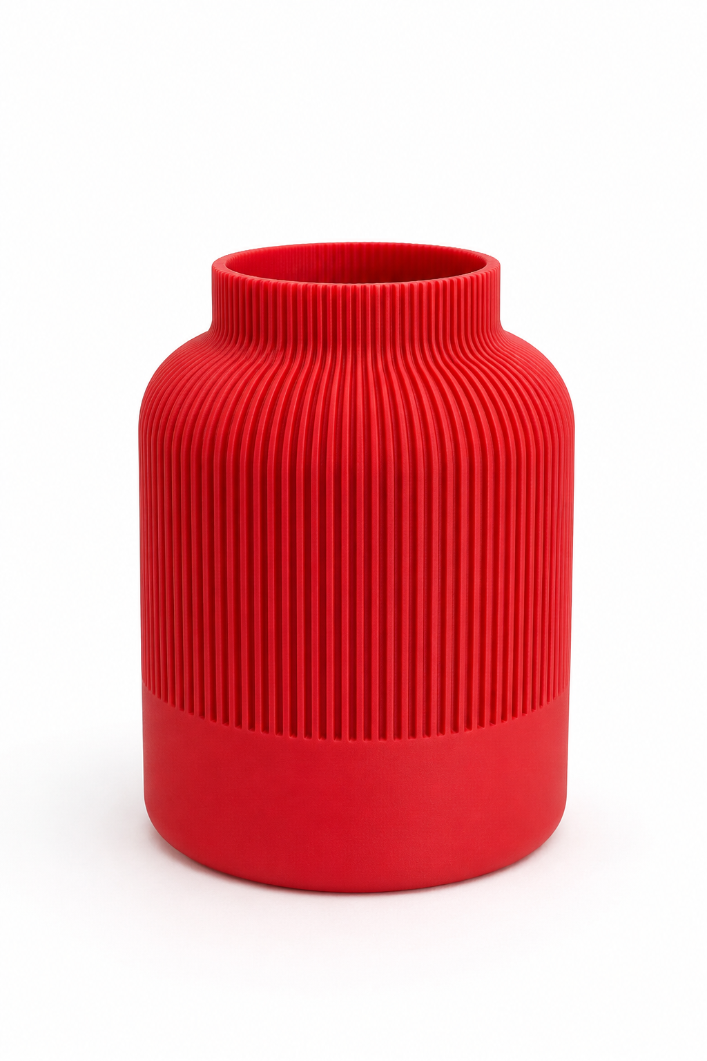 Modern Ribbed 3D Printed Vase – Matte Red Decorative Flower Pot